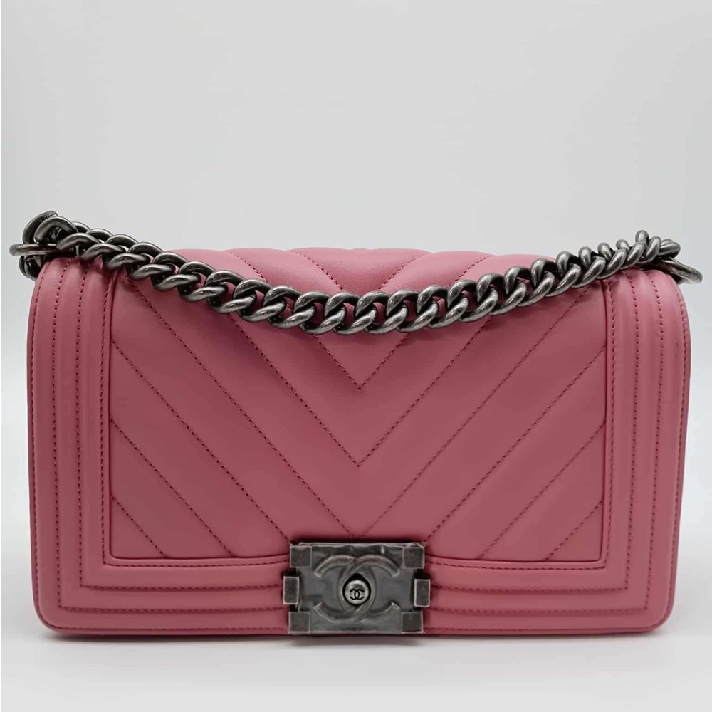 Chanel Pink Lamb Quilted Chain Shoulder leboy bag